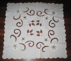 Vintage Communist Era Polish Czechoslovakian Floral Pattern White Table Cloth  - £28.03 GBP