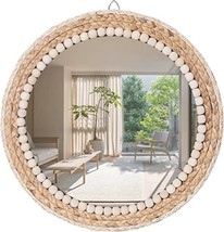 Bohemian Art Wall Decor - 20&quot; Large Round Rattan Boho Mirror for Bedroom or Bath - £47.01 GBP
