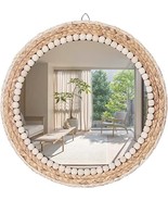 Bohemian Art Wall Decor - 20&quot; Large Round Rattan Boho Mirror for Bedroom... - £46.85 GBP