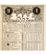 May June 1910 Calendar Page Moon Phases Sun Double Sided Ephemera ADBN1eee - €25,56 EUR