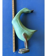 Vintage Hand Carved Artisan Primitive Wood Standing Green Duck 17inch *H - $122.24 CAD