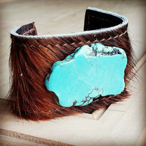 Leather Cuff Leather Tie Brown and Turquoise Slab - £46.89 GBP