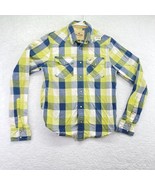 Hollister Mens Pearl Snap Shirt Size Medium Green Blue Plaid Western Cut... - $14.84