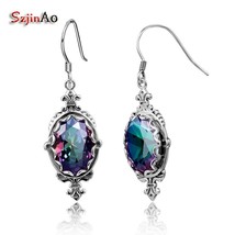 Hot sale genuine mystic fire rainbow topaz ethnic long drop earrings gorgeous solid 925 thumb200