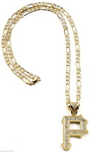 P Small Letter New Crystal Rhinestones Pendant 24 Inch Figaro Necklace  - $16.99