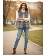 Women Vest La Fiorentina Women&#39;s Plush Rabbit Fur Vest Size Size S/M Gray - $88.11