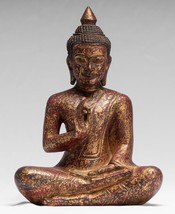 Buddha - Antik Khmer Stil Sitzender Holz Statue Teaching Mudra - 26cm/25... - £241.45 GBP