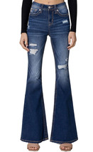 Miss Me Women&#39;s Dark Blue Slim Fit High Rise Flare Denim Jeans 31x34 - £71.45 GBP