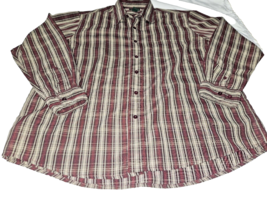 David Taylor Mens Shirt XL Extra Large Striped Button Front red brown plaid DAD - £12.22 GBP