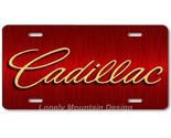 Cadillac Text Inspired Art Gold on Red FLAT Aluminum Novelty License Tag... - $16.19