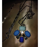 Retro Statement Necklace with Bold Blue Gemstones &amp; Silver Chain - $16.42 CAD