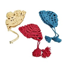 3 Vintage Infant Baby or Doll Knit Crochet Bonnets Hats Cream Blue Melon-Pink - £7.59 GBP