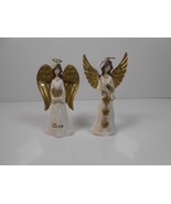 Set of 2 Ceramic Angel Christmas Ornaments Noel and Love Metal Gold Wings - $11.30