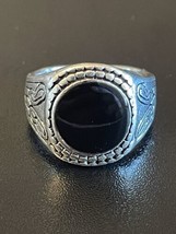 Obsidian Stone S925 Sterling Silver Men Woman Ring Size 7 - £11.87 GBP