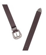 Women Vegan Leather Western Style Silver Horseshoe Brown Belt Size Medium - $24.45 CAD