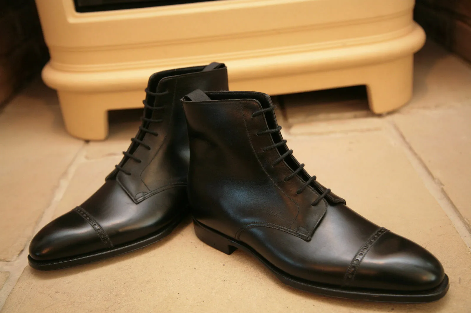 Handmade Men&#39;s Oxford Dress Boot, Men Black Lace Up Ankle Leather Boots - £142.35 GBP