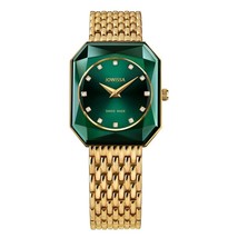 FACET RADIANT Princess-Cut GP Swiss Quartz Watch 15mm Band Green Dial - $569.99