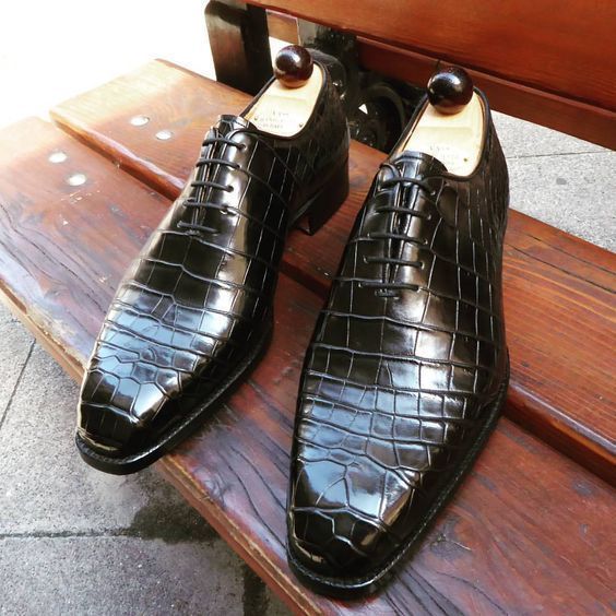 NEW Men,s Handmade Leather Shoes, Formal Crocodile Texture Leather Men Black Sho
