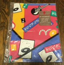 Rock on record and guitar print vintage gift wrap paper American Greetin... - $19.75