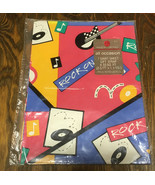 Rock on record and guitar print vintage gift wrap paper American Greetin... - $19.75