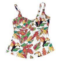 Mynah Tankini Swimsuit Top Womens Medium Tropical Parrots Print Underwir... - $12.99