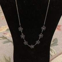 Silver Tone Delicate Wire Flower And Black Beaded Necklace 17”-19” - £7.11 GBP