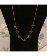 SILVER TONE DELICATE WIRE FLOWER AND BLACK BEADED NECKLACE 17”-19” - £6.97 GBP