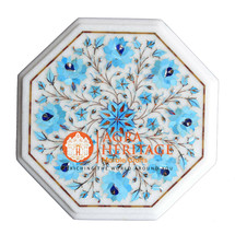 12&quot;x12&quot; Marble Side Table Top Turquoise Gems Marquetry Mosaic Home Decor H009 - £279.94 GBP