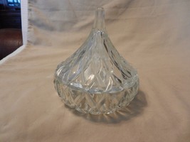 Vintage Clear Cut Glass Candy Dish with Lid, Kiss Shape Diamond Pattern - $60.00