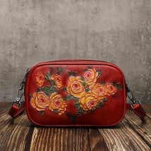 Retro Handmade Embossed Flower Women Bag Genuine Leather  New Versatile Nature C - £79.67 GBP