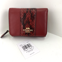 New Coach Wallet Trifold Small Embossed Snake Stripe Cherry Leather C6026 W10 - £54.80 GBP