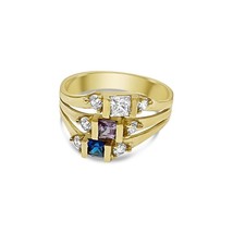 Real 14k Gold Mother 3 Birthstone Ring White Purple Blue Band Size 8 - £371.87 GBP