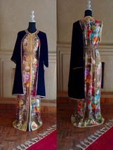 Large embroidered and beaded Wedding KAFTAN dress with Velvet Purple Tunic - $500.99