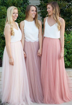 Blush Pink Tulle Maxi Skirts Bridesmaid Custom Plus Size Tulle Skirt Outfit