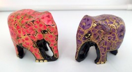 2x Indian Elephant Antique Style Kashmiri Paper mache Hand Painted Handi... - $33.99