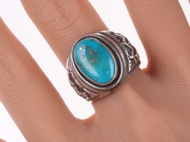 sz10.25 Vintage Southwestern sterling and turquoise ring - £105.09 GBP