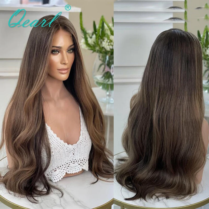 New in 28inchs Long European Full Lace Wigs Ash Brown Human Hair Wig Natural - £134.09 GBP+