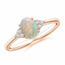 ANGARA Tapered Shank Oval Opal Ring with Trio Diamond Accent in 14K Gold - £674.69 GBP