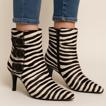 Lord &amp; Taylor Zebra Haircalf Stiletto Boots 8.5M Pony Hair Buckle Heels ... - $34.99