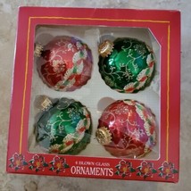 VINTAGE 4 Krebs Christmas Ornaments Blown Glass Red green - £14.83 GBP