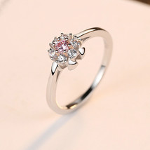 Flower Ring Women&#39;s Fresh S925 Silver Ring Set With Zircon Silver US8 - £17.31 GBP