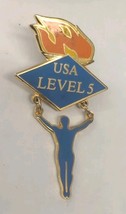 Vintage Men&#39;s Gymnastics Sports USA Level 5 Ranking Pin Torch Motif Blue - $9.89