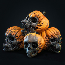 New Evil Pumpkin Skull Halloween Resin Ornament - £32.04 GBP