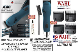 Wahl KM5 Super Duty Blue 2-Speed Pet Clipper Kit&amp;Ultimate 10,40,5F,3F Blade Set - £338.82 GBP