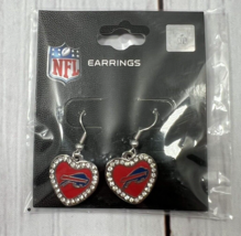 Buffalo Bills Team Logo NFL Heart Rhinestones Dangle Earrings Costume Jewelry - £11.98 GBP