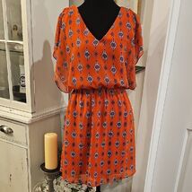 AINA BE Aztec Print Pumpkin Orange Chiffon Balloon Mini Dress Size Medium - $21.78