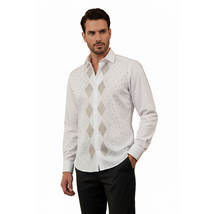 Men CEREMONIA Turkey Shirt 100% Cotton Fancy Rhine Stones #Rio 13 White Slim Fit image 4