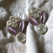 Art Deco Earrings Purple Rhinestone Lavender Screw Back Silver Tone Victorian  - £15.57 GBP