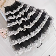 Black A-line LACE Tulle Skirt  Women Plus Size Fluffy Layered Tulle Skirt  image 2