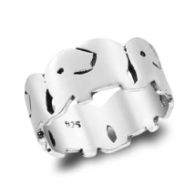 Marching Chubby Elephant Family Sterling Silver Band Ring-9 - £12.46 GBP